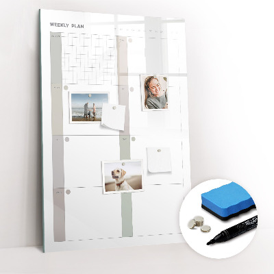 Wandbord van glas magnetisch en uitwisbaar Wekelijkse planner