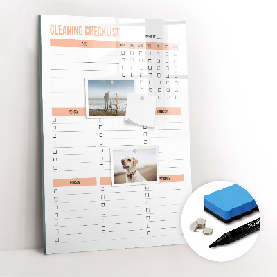 Glazen magneetbord met decoratieve print Schoonmaakchecklist