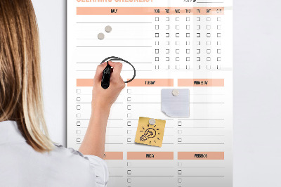 Glazen magneetbord met decoratieve print Schoonmaakchecklist