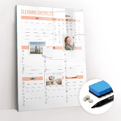 Glazen magneetbord met decoratieve print Schoonmaakchecklist