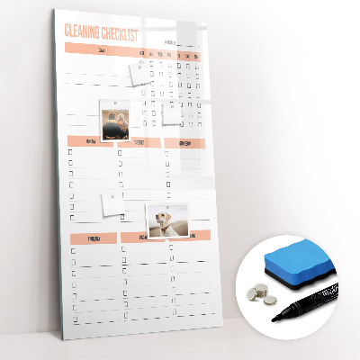 Glazen magneetbord met decoratieve print Schoonmaakchecklist