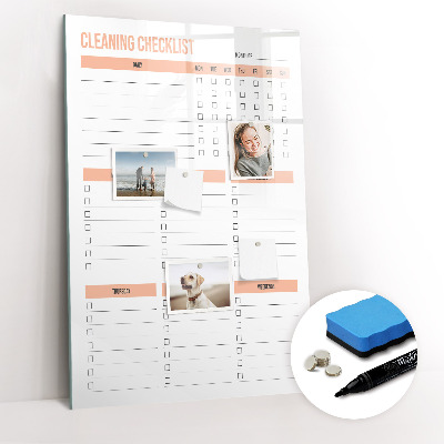 Glazen magneetbord met decoratieve print Schoonmaakchecklist