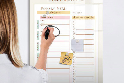 Glazen magneetbord met decoratieve print Wekelijks maaltijdplan