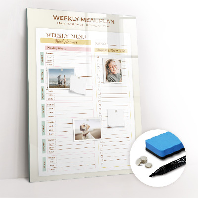 Glazen magneetbord met decoratieve print Wekelijks maaltijdplan