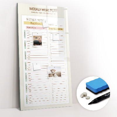 Glazen magneetbord met decoratieve print Wekelijks maaltijdplan
