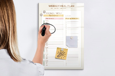 Glazen magneetbord met decoratieve print Wekelijks maaltijdplan
