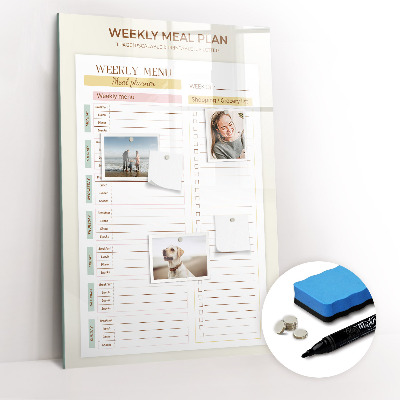 Glazen magneetbord met decoratieve print Wekelijks maaltijdplan