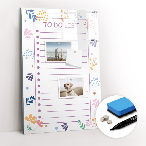 Glazen magneetbord met decoratieve print Takenlijst