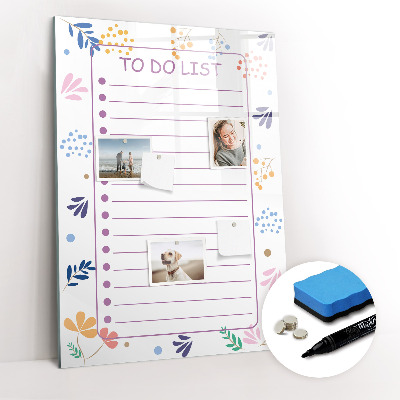 Glazen magneetbord met decoratieve print Takenlijst