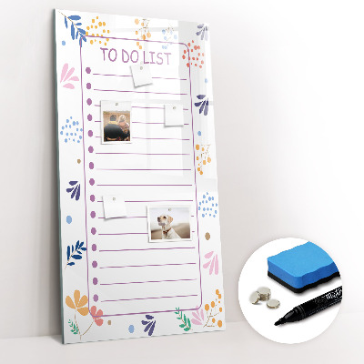 Glazen magneetbord met decoratieve print Takenlijst