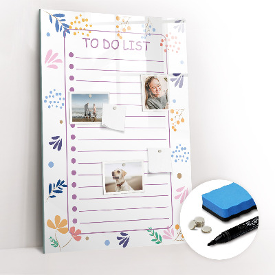 Glazen magneetbord met decoratieve print Takenlijst