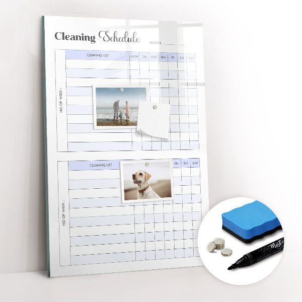 Glazen magneetbord met decoratieve print Schoonmaakschema