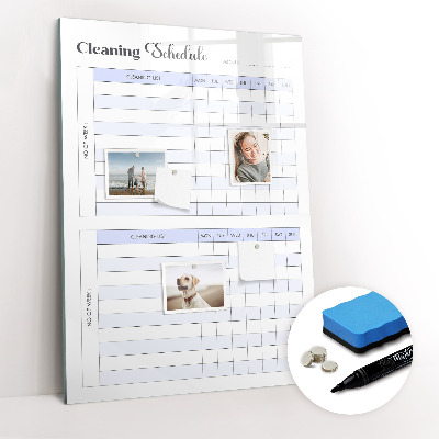 Glazen magneetbord met decoratieve print Schoonmaakschema