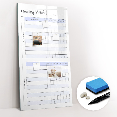 Glazen magneetbord met decoratieve print Schoonmaakschema