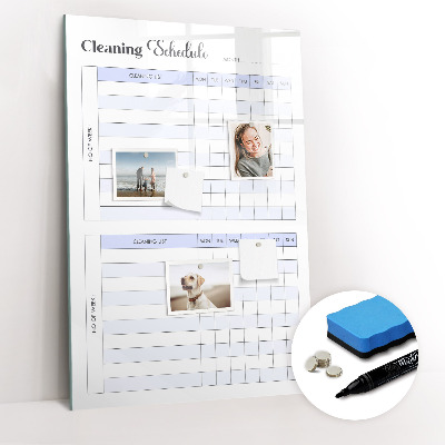Glazen magneetbord met decoratieve print Schoonmaakschema