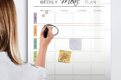 Glazen magneetbord met decoratieve print Wekelijks maaltijdplan