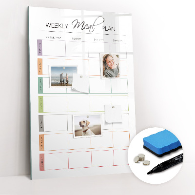 Glazen magneetbord met decoratieve print Wekelijks maaltijdplan