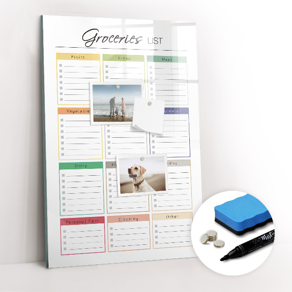 Magnetisch memobord van glas voor aan de muur boodschappenlijstje