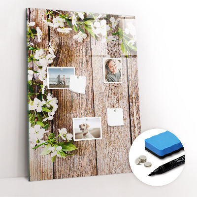 Glazen magneetbord met decoratieve print Bloemen op de planken