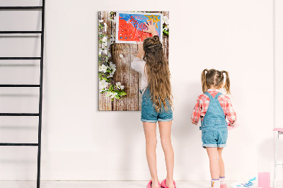 Glazen magneetbord met decoratieve print Bloemen op de planken