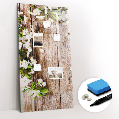 Glazen magneetbord met decoratieve print Bloemen op de planken