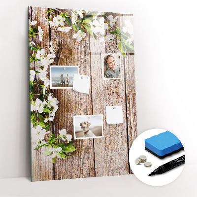 Glazen magneetbord met decoratieve print Bloemen op de planken