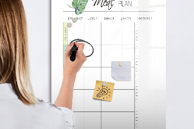 Magnetisch memobord van glas voor aan de muur Maaltijdplan