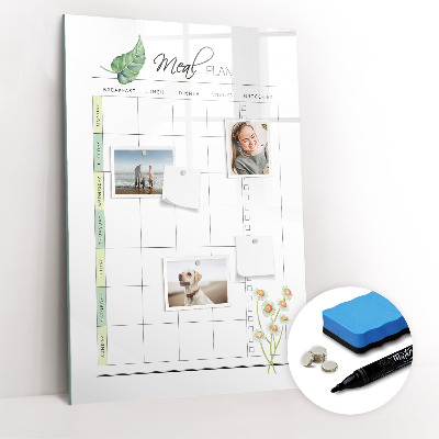 Magnetisch memobord van glas voor aan de muur Maaltijdplan