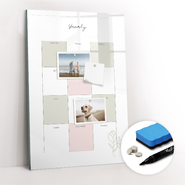 Wandbord van glas magnetisch en uitwisbaar Jaarplanner