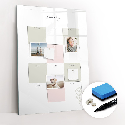 Wandbord van glas magnetisch en uitwisbaar Jaarplanner