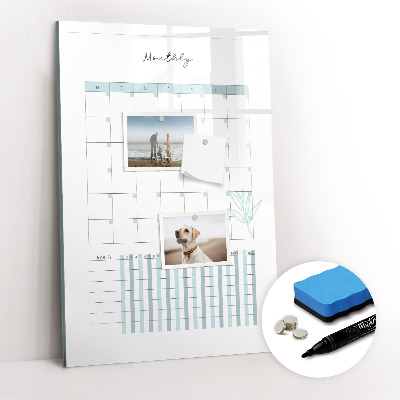 Magnetisch memobord van glas voor aan de muur Maandplanner