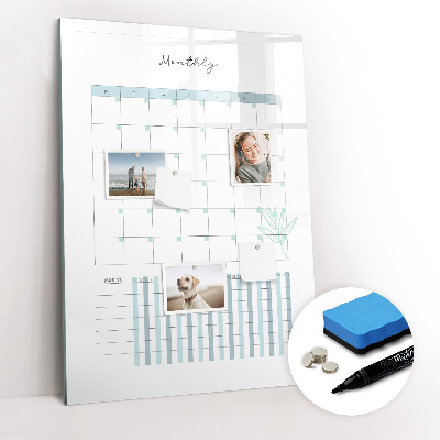 Magnetisch memobord van glas voor aan de muur Maandplanner