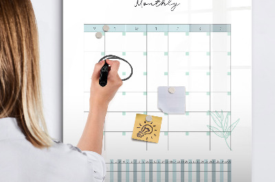 Magnetisch memobord van glas voor aan de muur Maandplanner