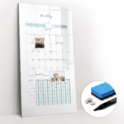 Magnetisch memobord van glas voor aan de muur Maandplanner