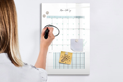 Magnetisch memobord van glas voor aan de muur Maandplanner