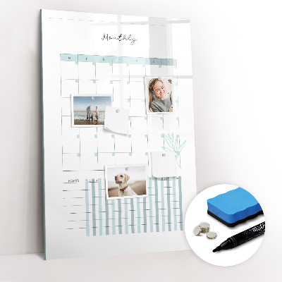 Magnetisch memobord van glas voor aan de muur Maandplanner