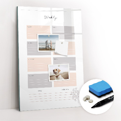 Glazen magneetbord met decoratieve print Wekelijkse planner