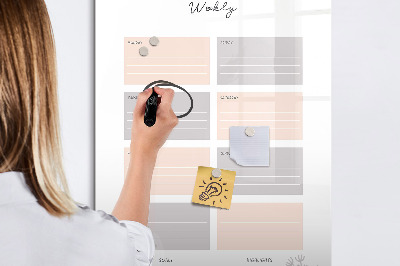 Glazen magneetbord met decoratieve print Wekelijkse planner