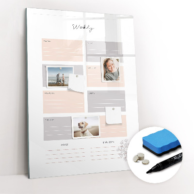 Glazen magneetbord met decoratieve print Wekelijkse planner