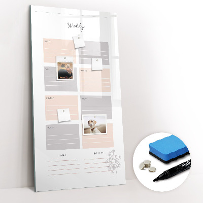 Glazen magneetbord met decoratieve print Wekelijkse planner