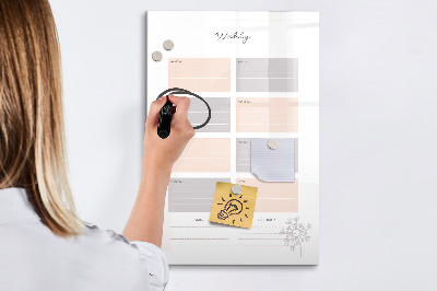 Glazen magneetbord met decoratieve print Wekelijkse planner