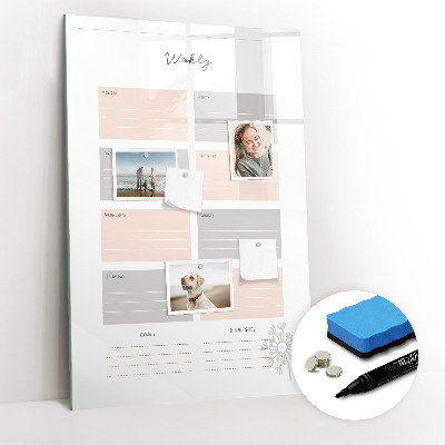 Glazen magneetbord met decoratieve print Wekelijkse planner
