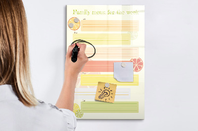 Magnetisch memobord van glas voor aan de muur Menuplanner