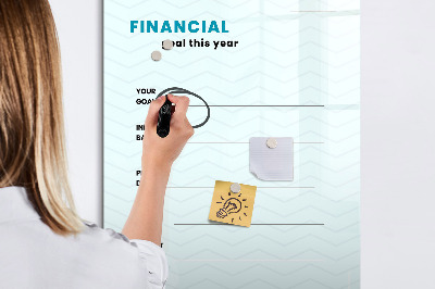 Magnetisch memobord van glas voor aan de muur Financieel planner