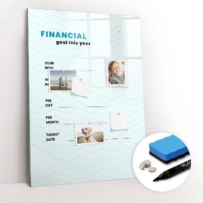 Magnetisch memobord van glas voor aan de muur Financieel planner