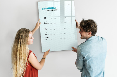 Magnetisch memobord van glas voor aan de muur Financieel planner