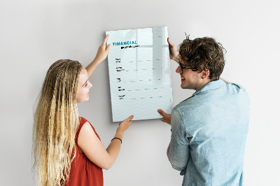 Magnetisch memobord van glas voor aan de muur Financieel planner