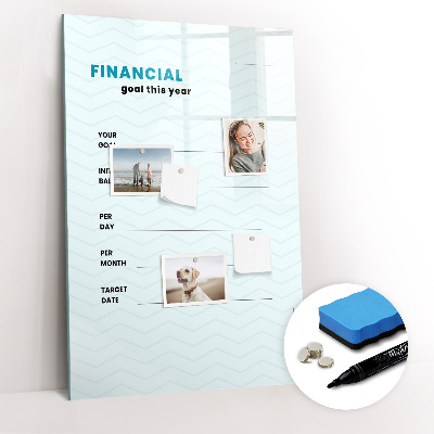 Magnetisch memobord van glas voor aan de muur Financieel planner