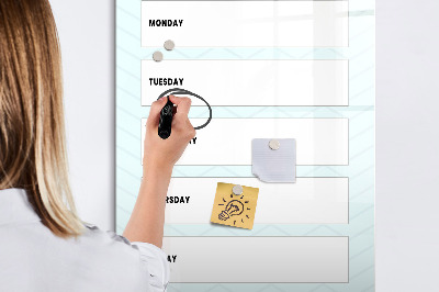 Magnetisch memobord van glas voor aan de muur Wekelijkse planner