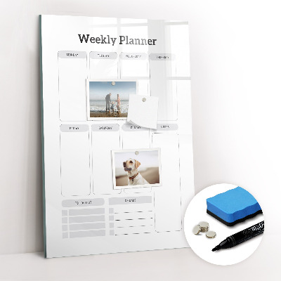Magnetisch memobord van glas voor aan de muur Wekelijkse planner